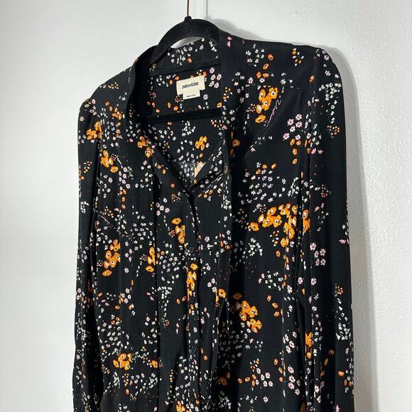 Zadig & Voltaire Blouse Taos Spark Flower Floral Button Up Long Sleeve Shirt XS - Picture 9 of 9